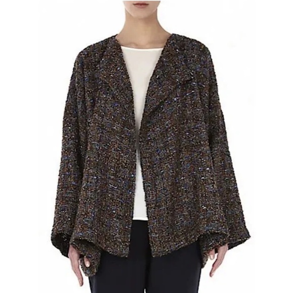 Eskander Tweed Wool Blend Oversized Open Front Cardigan Size 1 US 12 - Picture 13 of 14